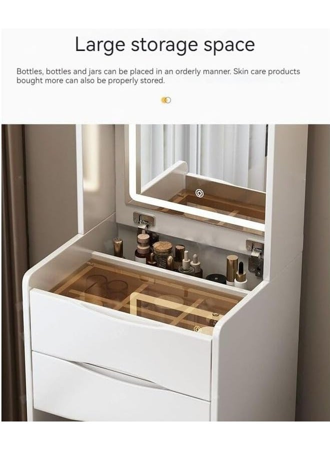 فاشون هوم طاولة تزيين بتصميم عصري فاخر مع مرآة علوية قابلة للطي وأضواء LED قابلة للتعديل سطوع طاولة تزيين بيضاء مع مساحة تخزين واسعة ومقعد مبطن لأثاث غرفة النوم 47.6 × 39.8 × 160 سم - Image 3