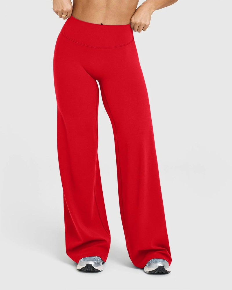 OQQ Yoga Pants Women High Waist Stretch Casual Soft Straight Leg Bottoms Navy Red - Image 2