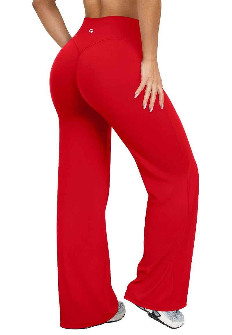 OQQ Yoga Pants Women High Waist Stretch Casual Soft Straight Leg Bottoms Navy Red - Image 1