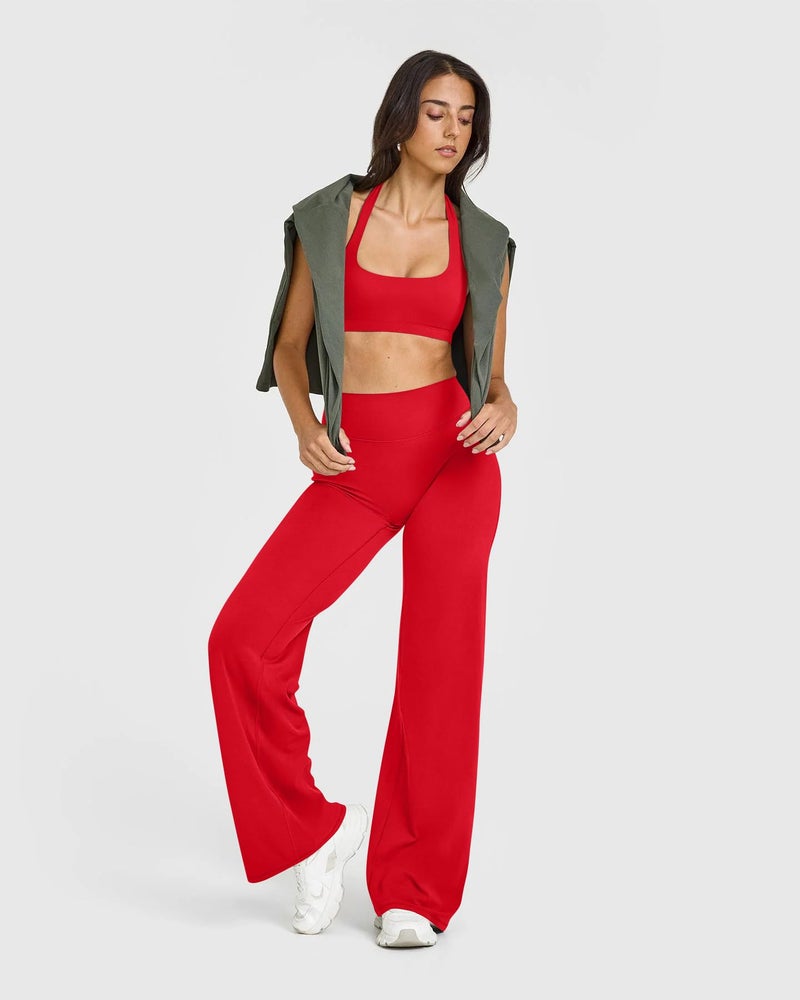 OQQ Yoga Pants Women High Waist Stretch Casual Soft Straight Leg Bottoms Navy Red - Image 4