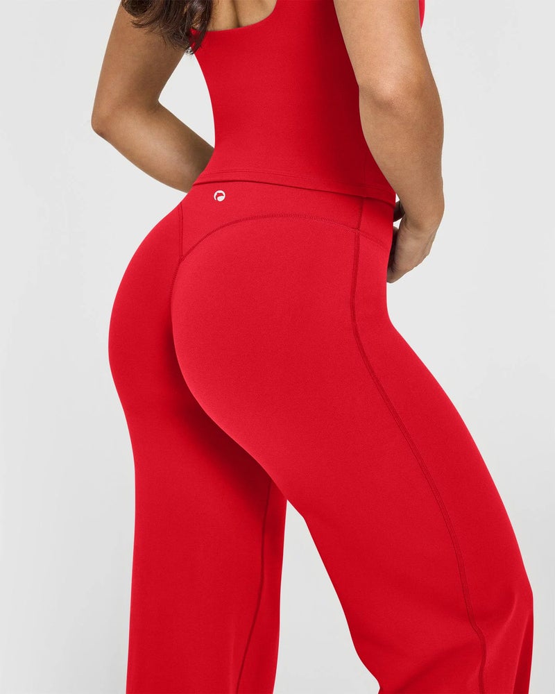 OQQ Yoga Pants Women High Waist Stretch Casual Soft Straight Leg Bottoms Navy Red - Image 3