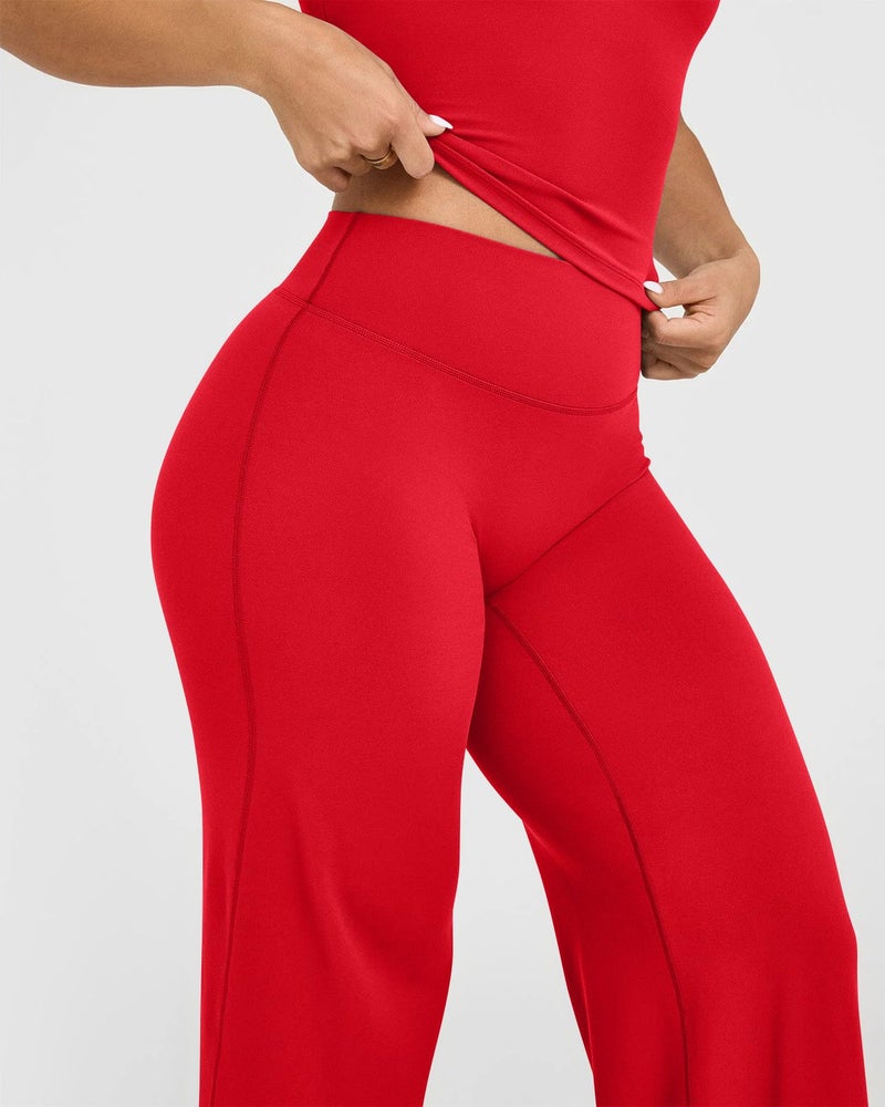 OQQ Yoga Pants Women High Waist Stretch Casual Soft Straight Leg Bottoms Navy Red - Image 5
