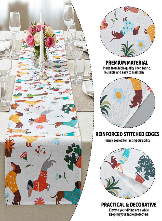 LLOUSSAK Puppy Dog Table Runner, Dog Themed Birthday Party Decorations Puppy Party Decorations, Farmhouse Baby Shower Dining Room Room Home Kitchen Island Decor（13x72 Inches）(Floral Theme) - Image 3