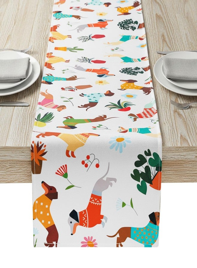 LLOUSSAK Puppy Dog Table Runner, Dog Themed Birthday Party Decorations Puppy Party Decorations, Farmhouse Baby Shower Dining Room Room Home Kitchen Island Decor（13x72 Inches）(Floral Theme) - Image 1