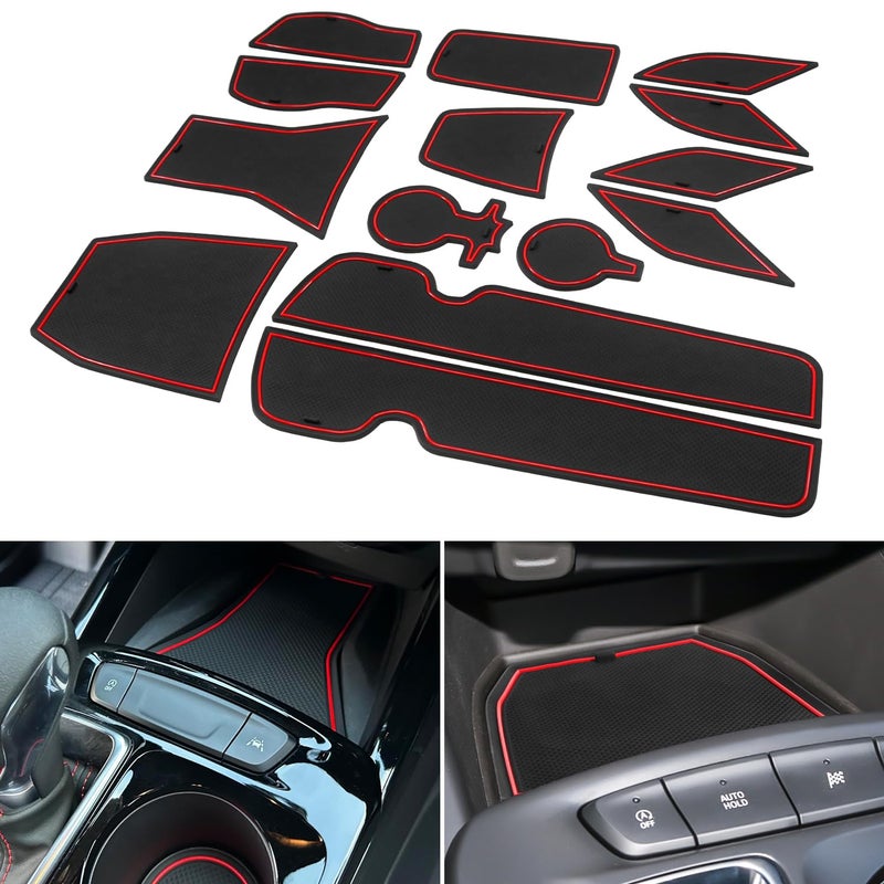 KENTUTO for 2024 2025 2026 Chevy Trax Accessories - for 2024 2025 2026 Chevrolet Trax (LS,1RS,LT,2RS,ACTIV) Cup Holder Inserts Door Slot Mat Compartment Center Console Liners (14 Pcs, Red Trim) - Image 1