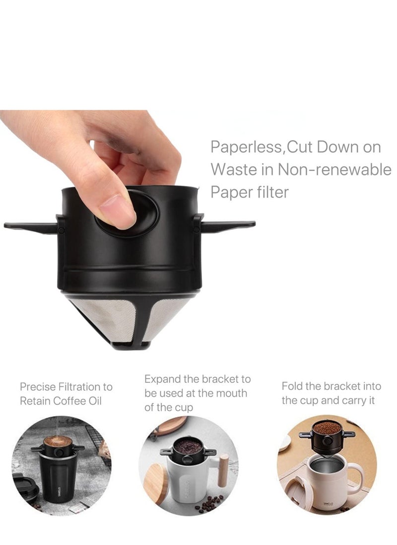 Excefore Coffee Filter Portable Reusable Stainless Steel Cone Paperless Coffee Filter Pour Over Coffee Maker 1-2 Cup Easy to Clean for Home Office Travel  - Image 4