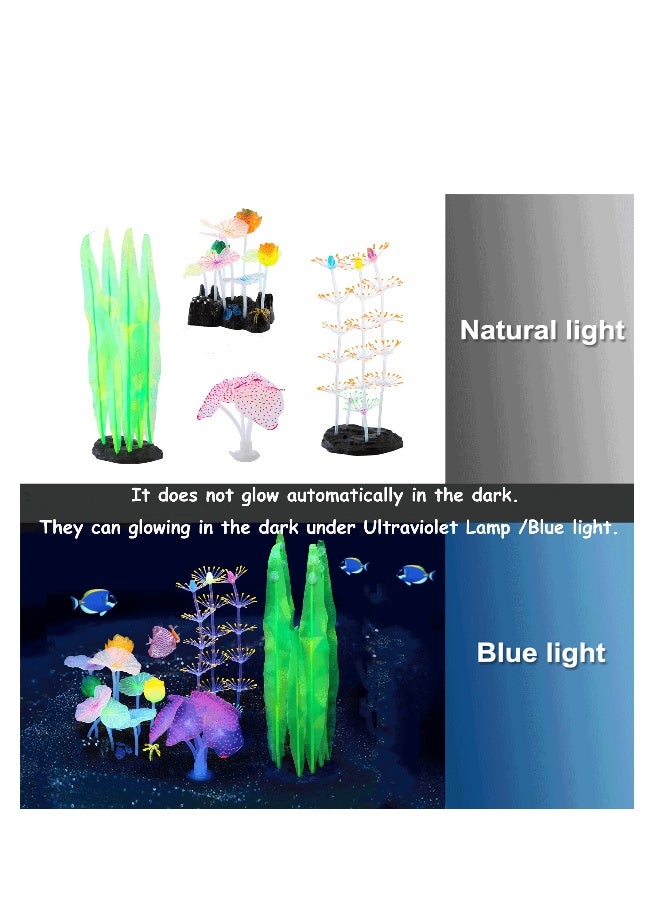 4 Pcs Glow Aquarium Decorations, Silicone Coral Lotus Leaf Anemone Seaweed Simulation Plant Glowing Effect for Fish Tank Decorations  - Image 5