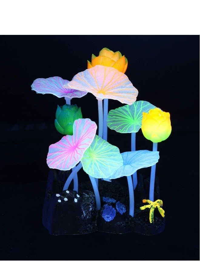 4 Pcs Glow Aquarium Decorations, Silicone Coral Lotus Leaf Anemone Seaweed Simulation Plant Glowing Effect for Fish Tank Decorations  - Image 4