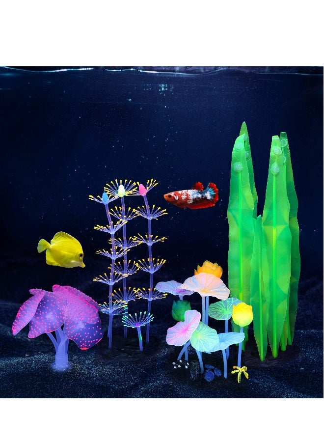 4 Pcs Glow Aquarium Decorations, Silicone Coral Lotus Leaf Anemone Seaweed Simulation Plant Glowing Effect for Fish Tank Decorations  - Image 3