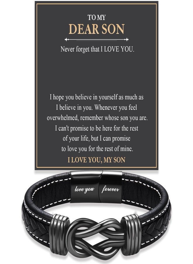 FIEEFX To My Son Bracelet Gifts for Son Leather Bracelet Christmas Birthday Valentines Fathers Thanksgiving Graduation Back to School Gifts for Men Boys - Image 1