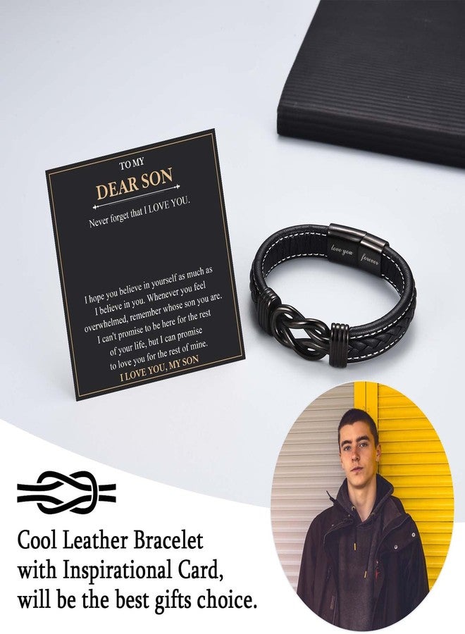 FIEEFX To My Son Bracelet Gifts for Son Leather Bracelet Christmas Birthday Valentines Fathers Thanksgiving Graduation Back to School Gifts for Men Boys - Image 3