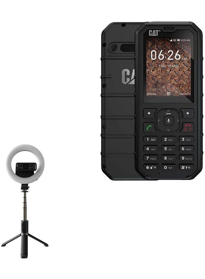 بوكس ويف حامل وقاعدة تثبيت من BoxWave متوافق مع هاتف CAT B35 - مزود بحلقة إضاءة (Ring Light) وعصا سيلفي قابلة للتمديد - لون أسود فاحم (Jet Black) - Image 1