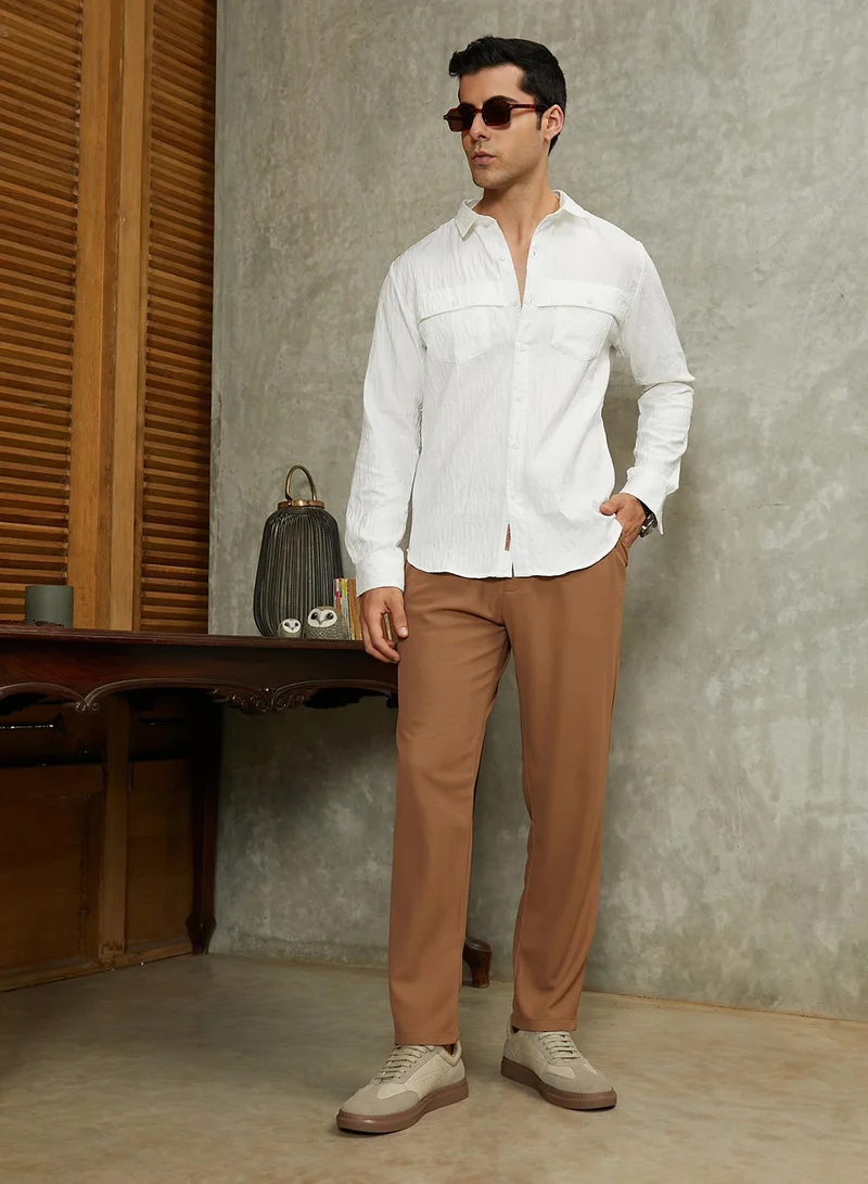 CAHOOT  Men's Sepia Brown Micro-Waffle Chino Trousers for Men | Best Price UAE