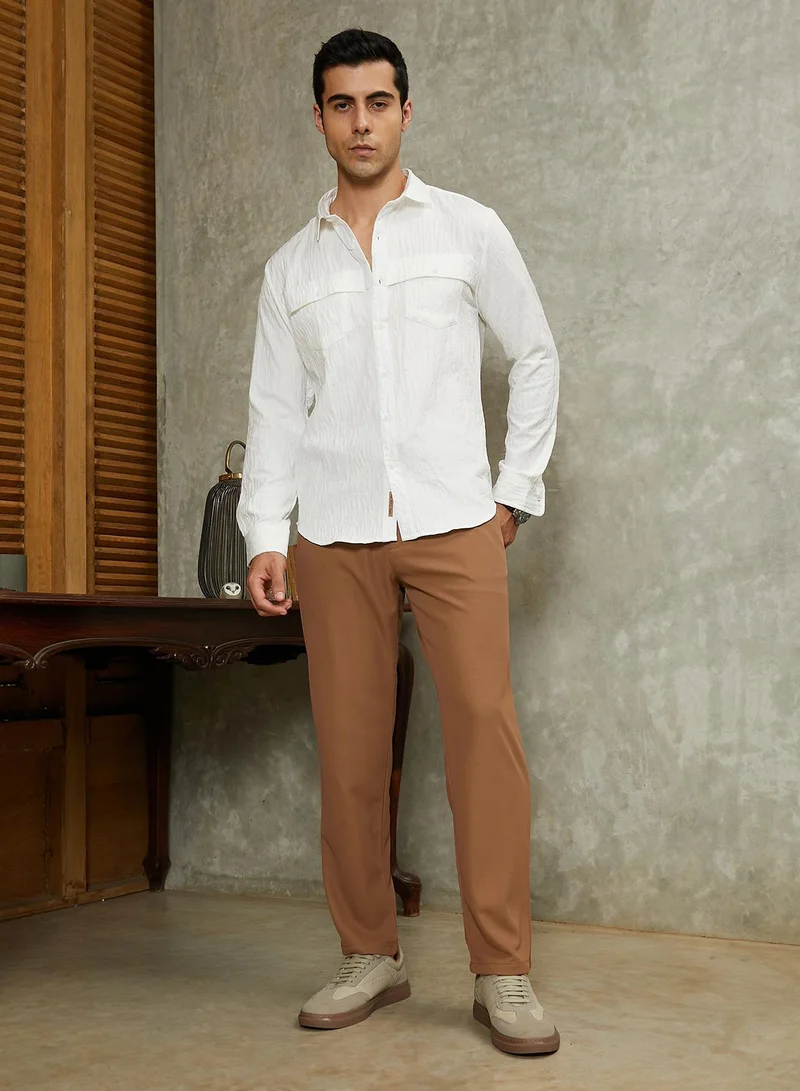 CAHOOT  Men's Sepia Brown Micro-Waffle Chino Trousers for Men | Best Price UAE