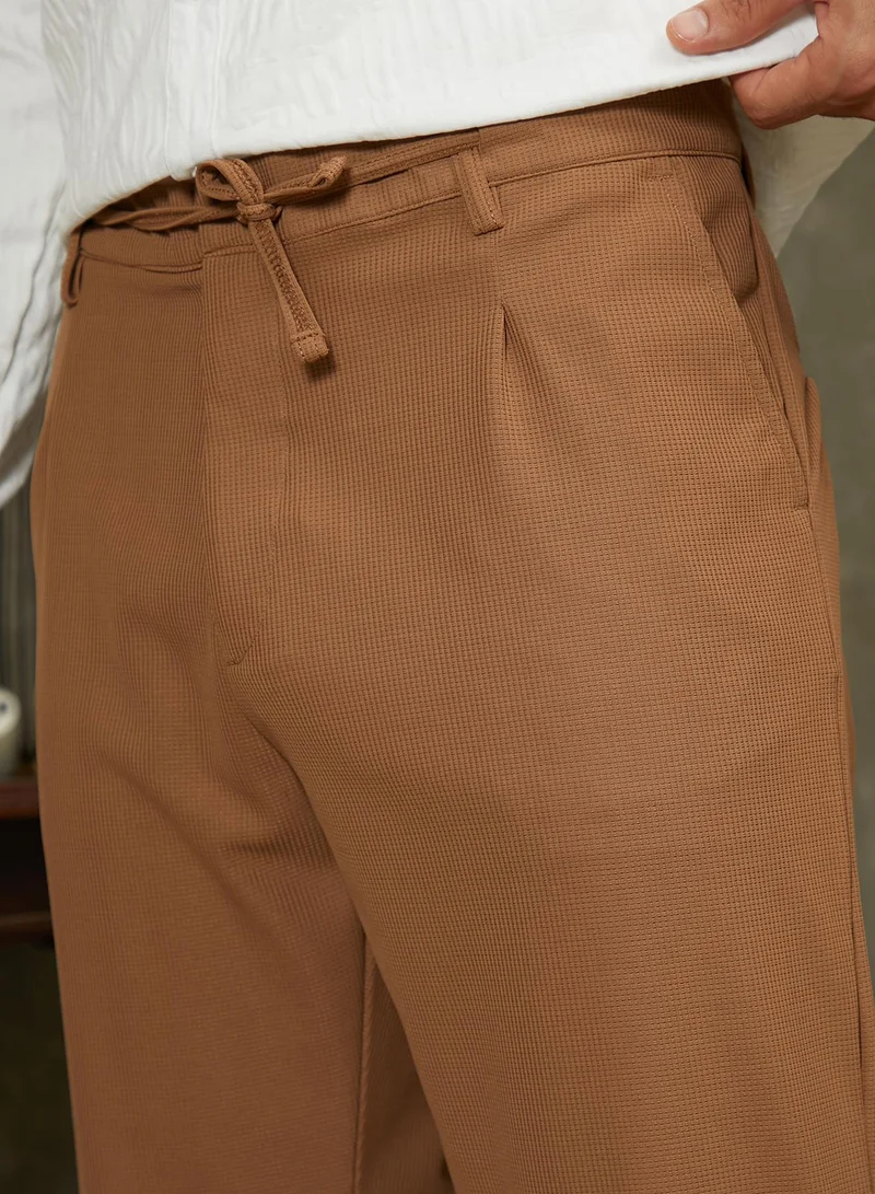 CAHOOT  Men's Sepia Brown Micro-Waffle Chino Trousers for Men | Best Price UAE