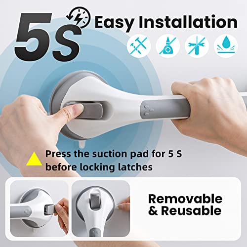TAILI Shower Grab Bar 16 Inch Suction Cup Grab Bars for Bathroom, Removable Shower Safety Handle Heavy Duty Bathtub Grip for Seniors & Elderly, Strong Handrails No Drilling Waterproof, Grey - Image 4