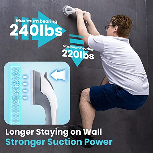 TAILI Shower Grab Bar 16 Inch Suction Cup Grab Bars for Bathroom, Removable Shower Safety Handle Heavy Duty Bathtub Grip for Seniors & Elderly, Strong Handrails No Drilling Waterproof, Grey - Image 3