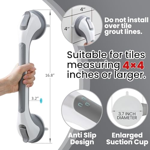 TAILI Shower Grab Bar 16 Inch Suction Cup Grab Bars for Bathroom, Removable Shower Safety Handle Heavy Duty Bathtub Grip for Seniors & Elderly, Strong Handrails No Drilling Waterproof, Grey - Image 5