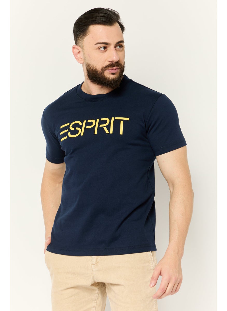 ESPRIT - Men Crew Neck Short Sleeves Brand Logo T-Shirt, Navy - Image 1