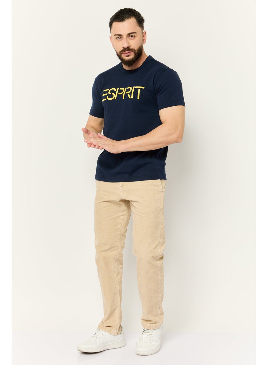 ESPRIT - Men Crew Neck Short Sleeves Brand Logo T-Shirt, Navy - Image 1