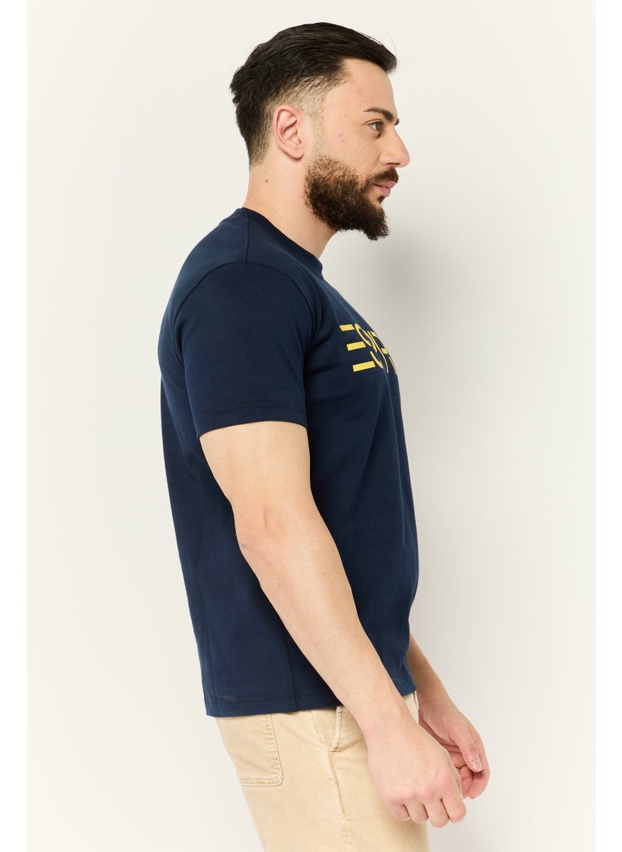 ESPRIT - Men Crew Neck Short Sleeves Brand Logo T-Shirt, Navy - Image 1