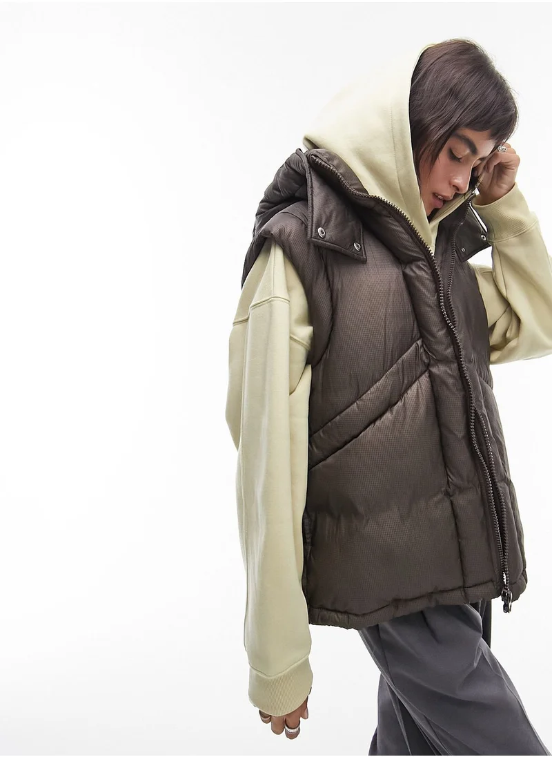 TOPSHOP Hooded Puffet Vest Jacket