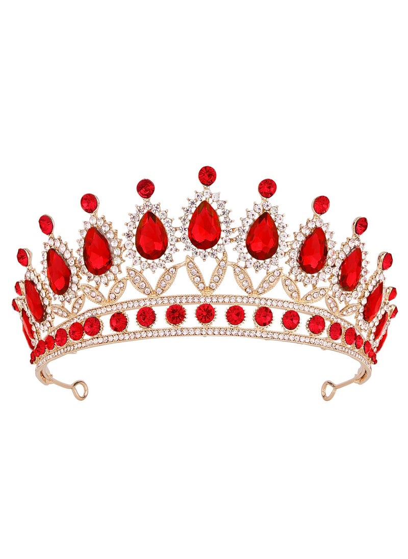 Vofler - Queen of Hearts Costume Crown Evil Queen Gold Red Tiara Ruby Crystal Accessories Christmas Headband for Adult Women Princess Bride Quinceanera Birthday Wedding Pageant Prom Halloween Party - Image 1
