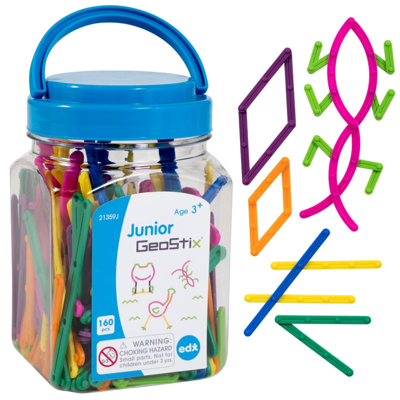 edxeducation - 21359 Junior GeoStix - Mini Jar Set of 160 - Geometric Construction Sticks - Build 2D Shapes and Pictures - Math Manipulative for Kids - Ages 3+ - Image 1