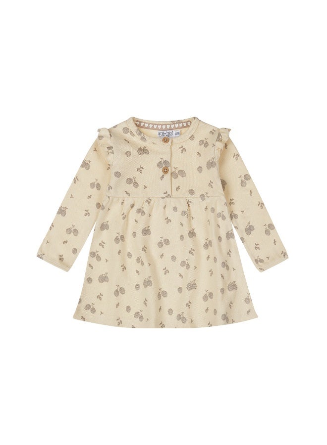 Dirkje girls' dress, off-white pine cones, 100% cotton - Image 1