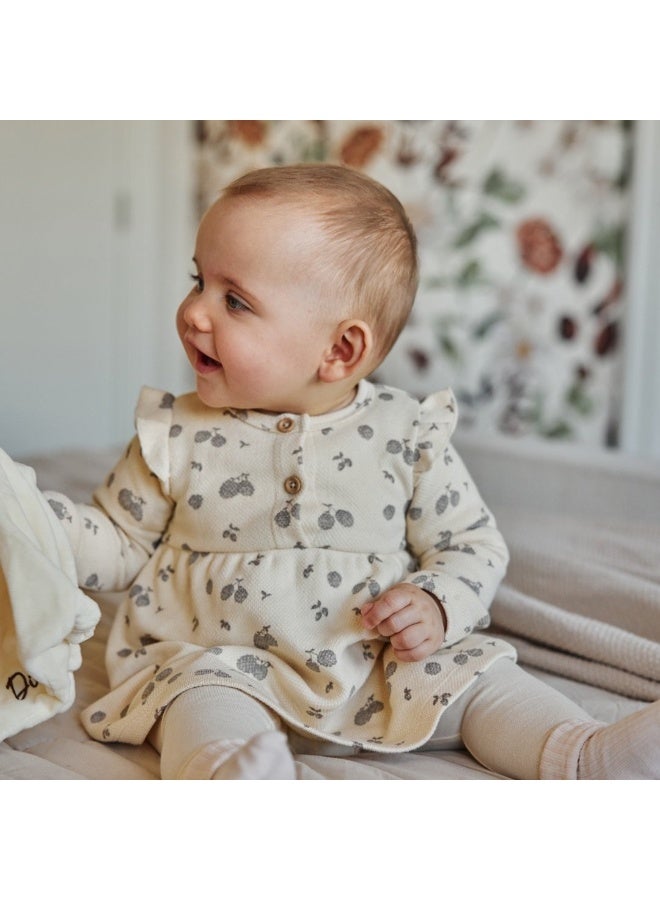 Dirkje girls' dress, off-white pine cones, 100% cotton - Image 3