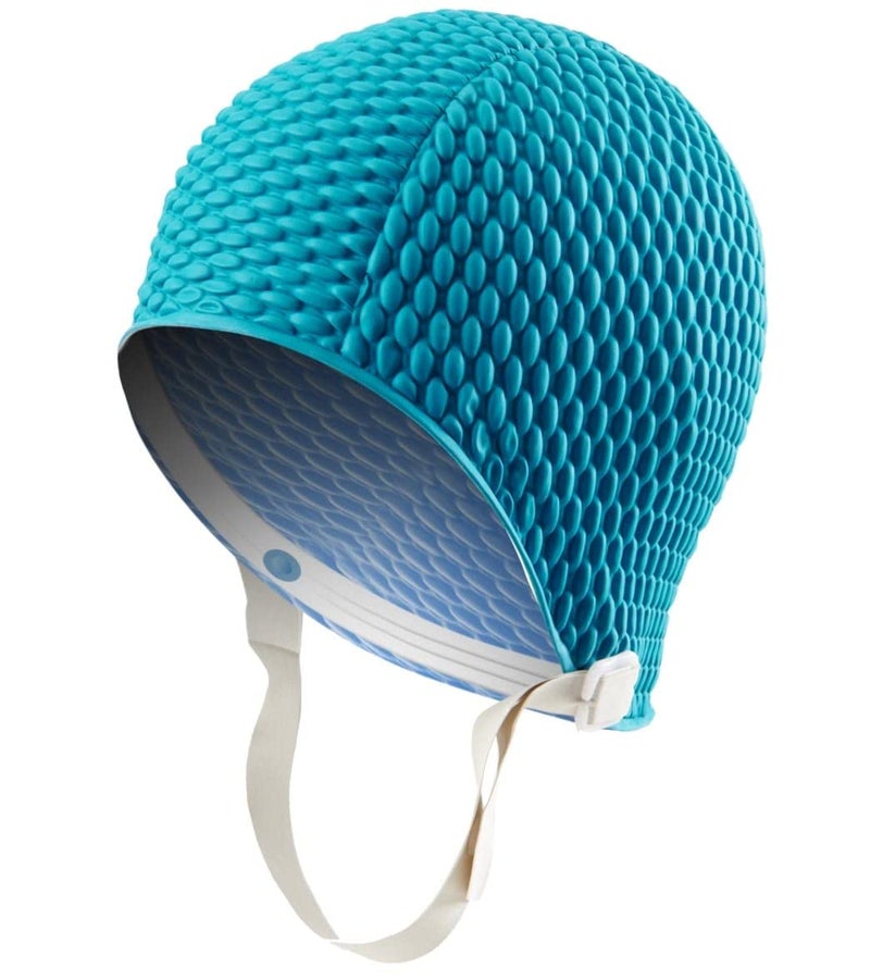 Sporti Bubble Swim Cap with Chin Strap Teal - Image 2