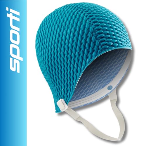 Sporti Bubble Swim Cap with Chin Strap Teal - Image 3