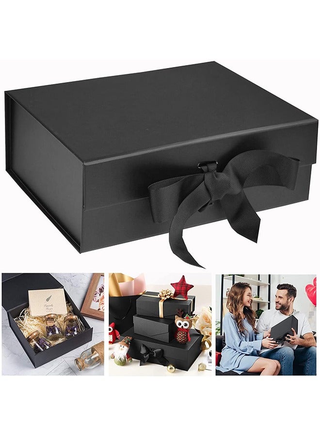 Gift Box with Lid for Presents, Gift Boxes with Ribbon and Magnetic Closure, Suitable for Festival, Birthday, Anniversary (Black 23x17x7cm) - Image 1