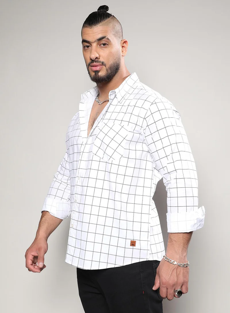 Instafab Plus  Instafab Plus Men's Chalk White Graph Check Shirt For Casual Wear | Spread Collar | Long Sleeve | Button Closure | Shirt Crafted With Comfort Fit For Everyday Wear for Men | Best Price UAE