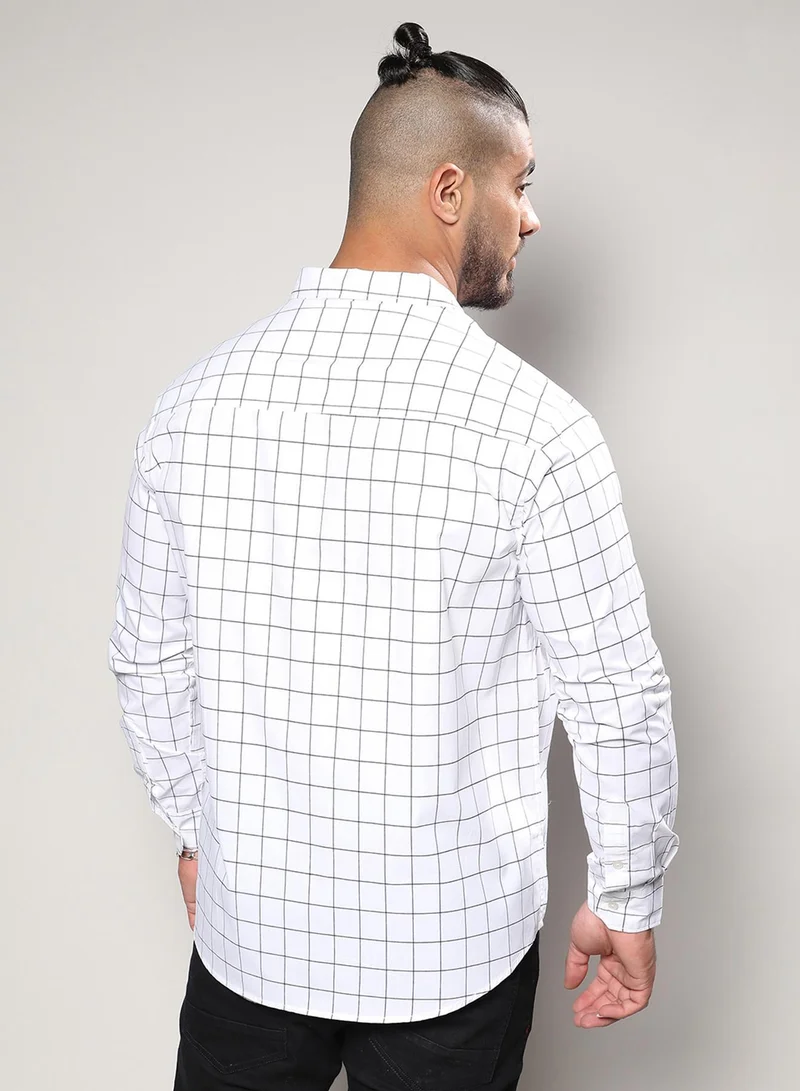 Instafab Plus  Instafab Plus Men's Chalk White Graph Check Shirt For Casual Wear | Spread Collar | Long Sleeve | Button Closure | Shirt Crafted With Comfort Fit For Everyday Wear for Men | Best Price UAE