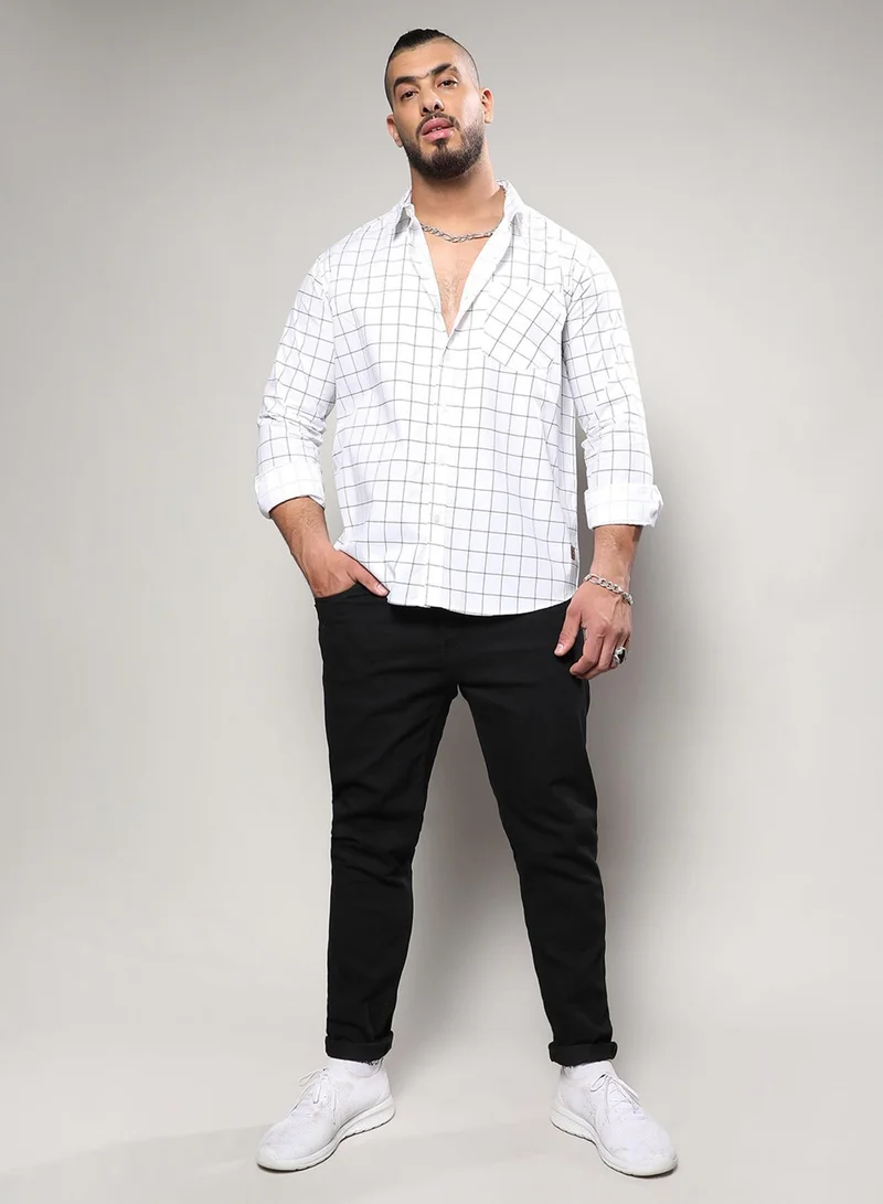 Instafab Plus  Instafab Plus Men's Chalk White Graph Check Shirt For Casual Wear | Spread Collar | Long Sleeve | Button Closure | Shirt Crafted With Comfort Fit For Everyday Wear for Men | Best Price UAE