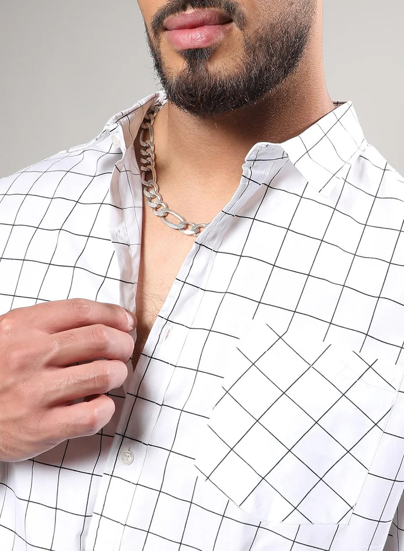 Instafab Plus  Instafab Plus Men's Chalk White Graph Check Shirt For Casual Wear | Spread Collar | Long Sleeve | Button Closure | Shirt Crafted With Comfort Fit For Everyday Wear for Men | Best Price UAE