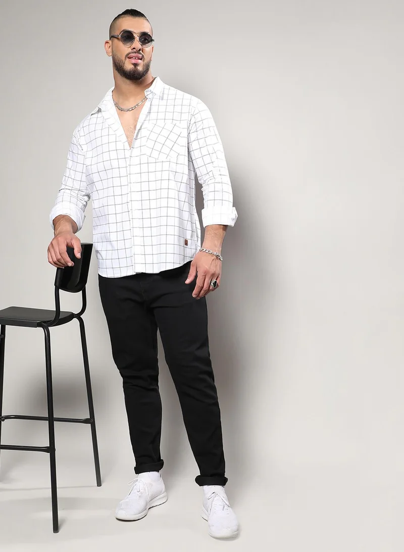 Instafab Plus  Instafab Plus Men's Chalk White Graph Check Shirt For Casual Wear | Spread Collar | Long Sleeve | Button Closure | Shirt Crafted With Comfort Fit For Everyday Wear for Men | Best Price UAE