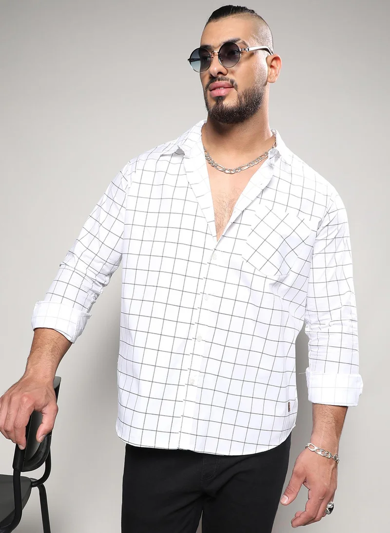 Instafab Plus Instafab Plus Men's Chalk White Graph Check Shirt For Casual Wear | Spread Collar | Long Sleeve | Button Closure | Shirt Crafted With Comfort Fit For Everyday Wear