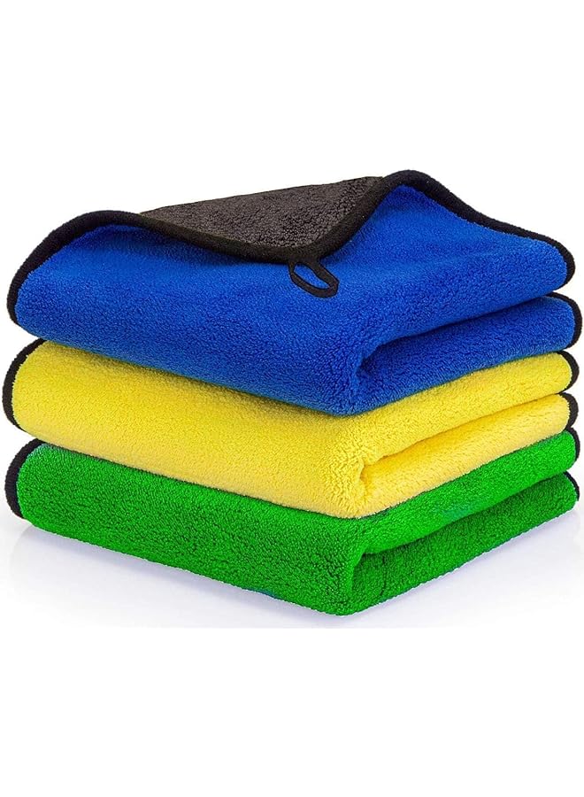 شواي 3 قطع مناشف تجفيف السيارات من الألياف الدقيقة لتنظيف السيارات وتفاصيلها، مزدوجة الجوانب، منشفة سميكة للغاية من القطيفة فائقة الامتصاص، تفاصيل النوافذ/الشاشات/المطبخ، ألوان متنوعة - Image 1