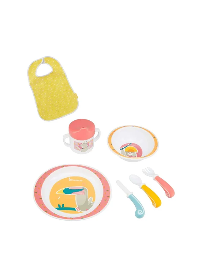 Badabulle 7-Piece Yummy Crockery Set, For Kids And Toddlers - Coral