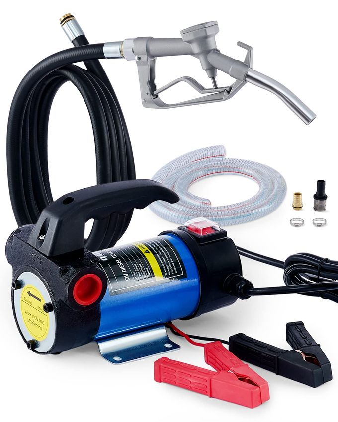 Orion Motor Tech Diesel Transfer Pump, 12 Volt Fuel Transfer Pump with Nozzle Hoses for Transferring Diesel, Kerosene, Machine, Transformer Oil, Self Priming DC Electric Fuel Pump Kit - Image 1