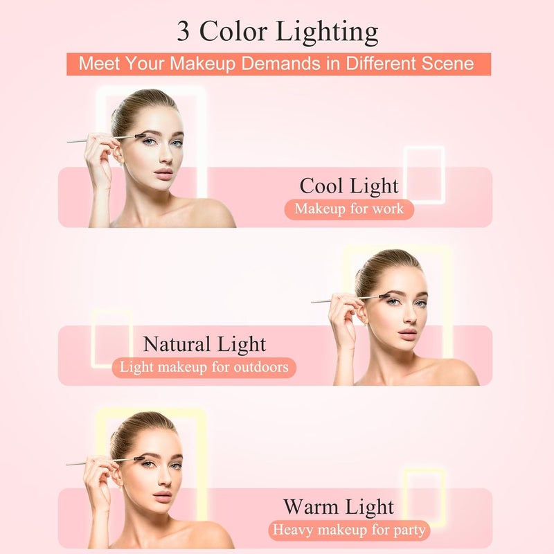 FUNTOUCH Rechargeable Travel Makeup Mirror with 72 Led Lights, Portable Lighted Makeup Mirror, 3 Color Lighting, Dimmable Touch Screen, Type C, Tabletop LED Folding Cosmetic Vanity Mirror (Pink) - Image 4