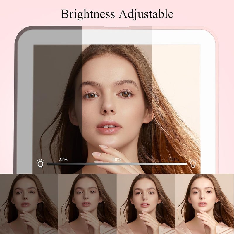 FUNTOUCH Rechargeable Travel Makeup Mirror with 72 Led Lights, Portable Lighted Makeup Mirror, 3 Color Lighting, Dimmable Touch Screen, Type C, Tabletop LED Folding Cosmetic Vanity Mirror (Pink) - Image 5