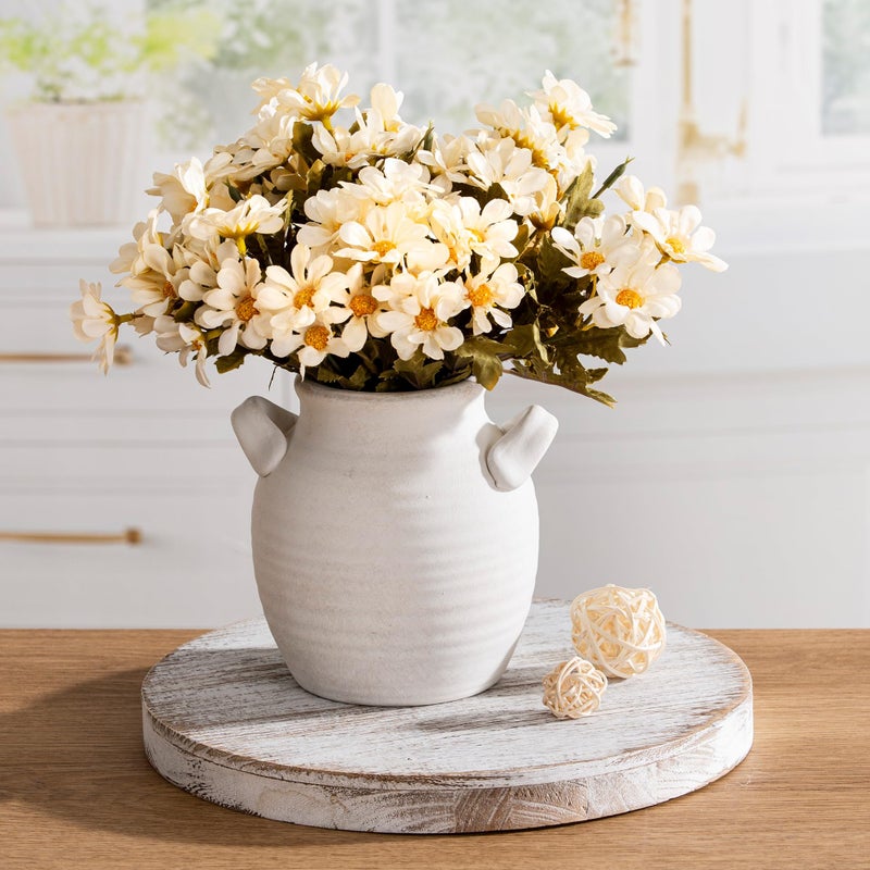 Vanselia Ceramic Flower Vase Home Decor - Farmhouse Table Vases with Handle Living Room Decoration Vintage Decorative Aesthetic for Shelf Coffee Dining Desk House Bookshelf Fireplace (6" Rustic) - Image 1