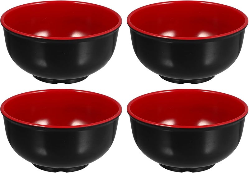 Hemoton 4Pcs Ramen Bowls 6 Inch Unbreakable Soup Bowls Microwave and Dishwasher Safe Lightweight and Versatile for Kitchen Use Black Red - Image 1