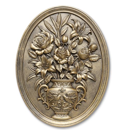 Newinhome Vintage Flower Wall Sculpture, Antique Wall Decor, Hand Painted Wall Decorations with Embossed Flower Design, Antique Pediment, Gold Decor for Living Room Bedroom Hallway, Unique Gifts - Image 1