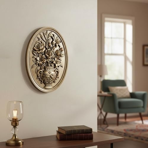 Newinhome Vintage Flower Wall Sculpture, Antique Wall Decor, Hand Painted Wall Decorations with Embossed Flower Design, Antique Pediment, Gold Decor for Living Room Bedroom Hallway, Unique Gifts - Image 2