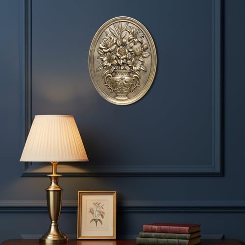Newinhome Vintage Flower Wall Sculpture, Antique Wall Decor, Hand Painted Wall Decorations with Embossed Flower Design, Antique Pediment, Gold Decor for Living Room Bedroom Hallway, Unique Gifts - Image 5
