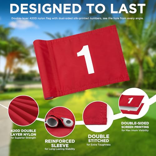 KINGTOP Miniature Golf Flagstick, Practice Putting Green Flags for Yard, Golf Pin Flag Hole Cup Set, Portable 2-Section Design, 3ft Flagpole, Red Flag Numbered #5, Indoor | Outdoor - Image 3